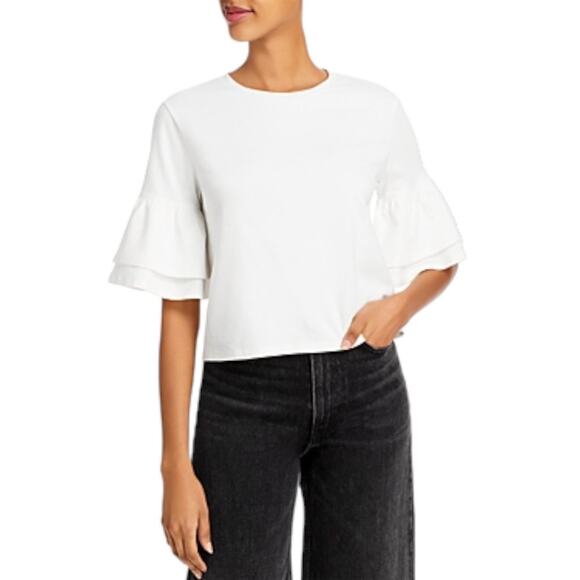 AQUA Ruffled 3/4 Sleeve Pullover Top White Size Large NWT $45 MSRP - Picture 1 of 6